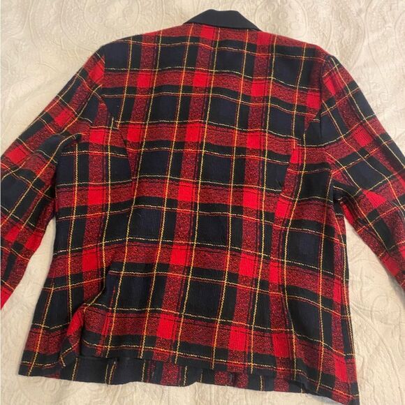 Vintage Kathie Lee size 12 Tweed Coquette Red Plaid Blazer Preppy Academia - Picture 3 of 10